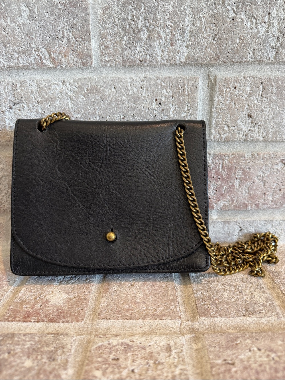 Madewell Black Leather Crossbody with Antiqued Gold Chain